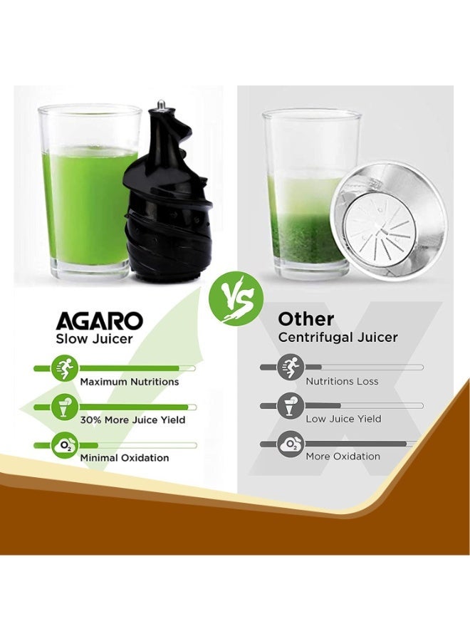 AGARO Imperial Slow Juicer Professional Cold Press Whole Slow Juicer, 240 Watts Power Motor, 3 Strainers, All-in-1 Fruit & Vegetable Juicer, Grey/Black - Image 2